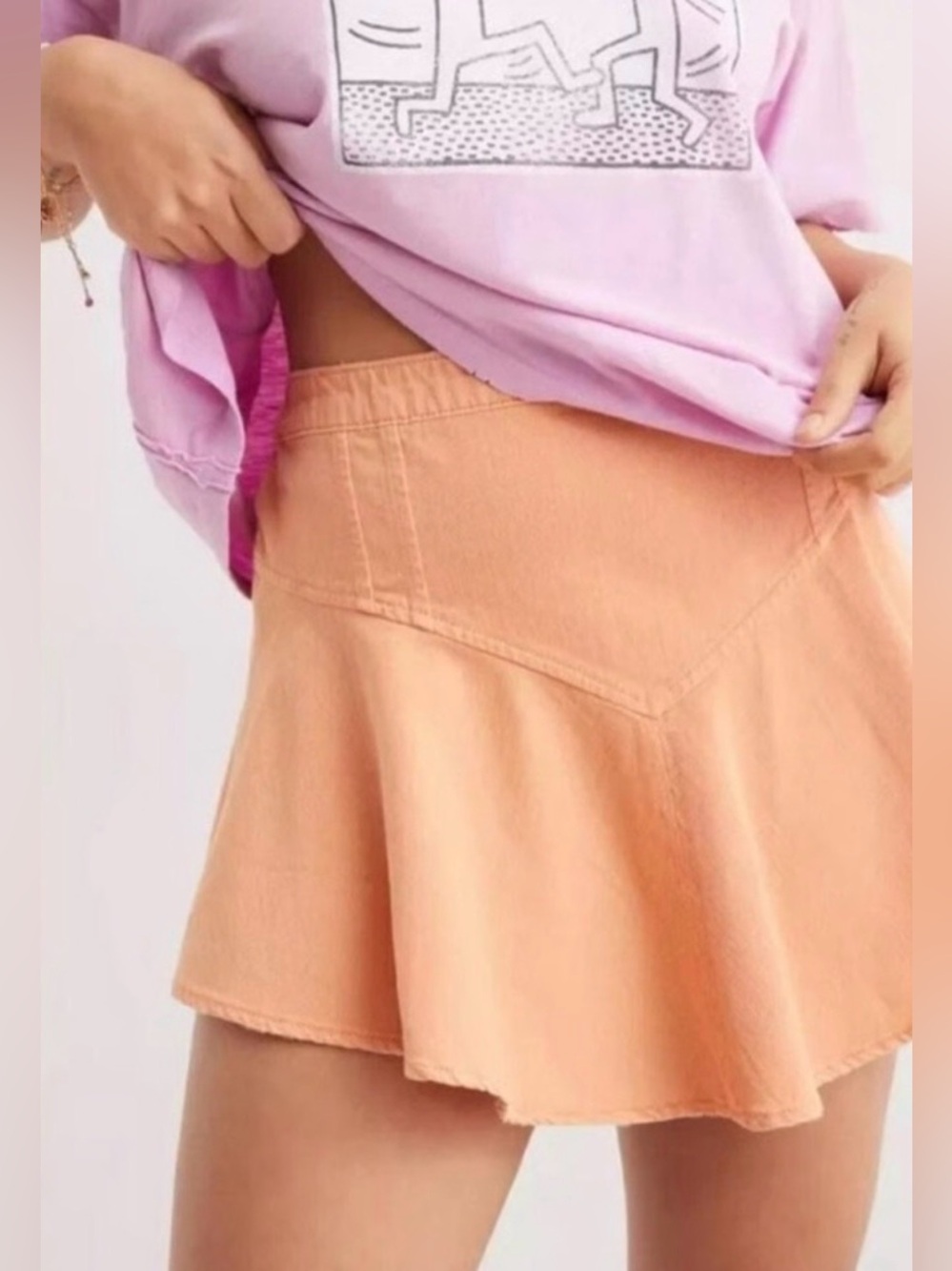 Aerie Apricot Orange Denim Cotton Blend Miniskirt